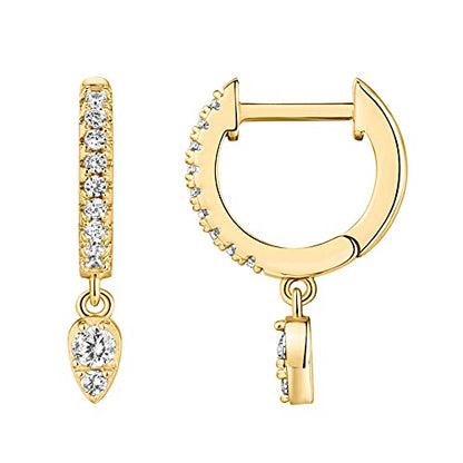 PAVOI 14K Gold Plated Huggie Hoop Earrings with Charms for Women - 925 Sterling Silver Posts Dainty Motif Huggie Hoop Dangle Earrings - Lightweight Dangle Drop Jewelry with Cubic Zirconia - style: Tear