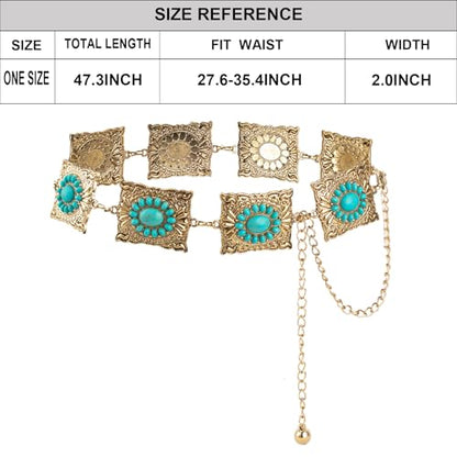 ILuvatar Western Metal Concho Belt for Women Cowgirl Waist Chain for Women Dress Pants Adjustable - color: Golden-t16