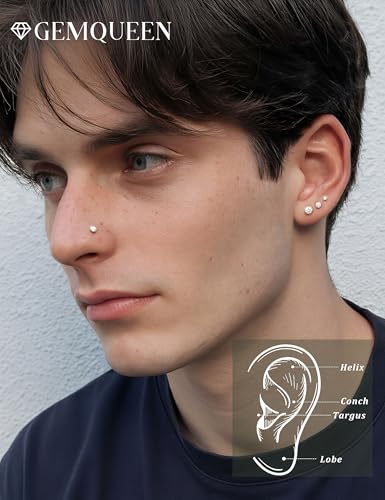 8 Pcs Moissanite Nose Studs Flat Back Earrings 16G/18G/20G | 14K Gold Plated Hypoallergenic Nose Studs, Moissanite Nose Rings for Women Men, Lip, Helix, Conch Piercing Jewelry, Flat Back - color: Silver| 16G(1.2MM)-Bar-6/8MM&Moissanite-2/3/4MM