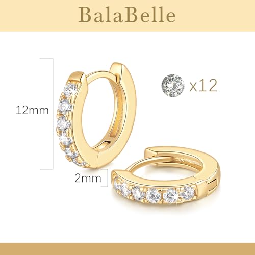 14K Gold Hoop Earrings Small Gold Huggie Hoop Earrings for Women | 14K Gold Earrings for Women CZ Gold Hoop Earrings Lightweight Hypoallergenic Gold Hoop Earrings for Women 12/14/16/20/25/30mm - size: 12mm