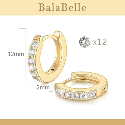 14K Gold Hoop Earrings Small Gold Huggie Hoop Earrings for Women | 14K Gold Earrings for Women CZ Gold Hoop Earrings Lightweight Hypoallergenic Gold Hoop Earrings for Women 12/14/16/20/25/30mm - size: 12mm