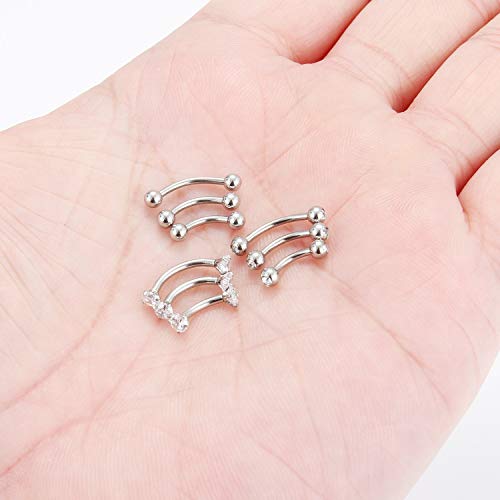 SCERRING 9-18PCS 16G Stainless Steel Eyebrow Tragus Helix Rook Daith Earrings Belly Lip Ring Clear Cubic Zirconia Barbell Body Piercing Jewelry 6mm 8mm 10mm - color: 9PCS - Silver