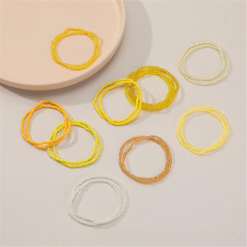 18Pcs Boho Stackable Beaded Bracelets for Women Colorful Handmade Multilayered Rice Beads Anklets Set Summer Beach Bohemian Jewelry Gift - color: Style 2 Yellow