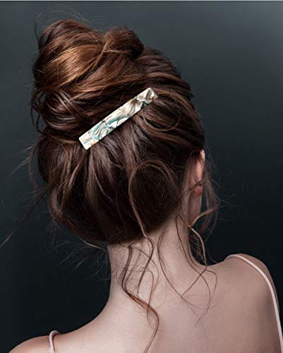 2PCS French Design Hair Barrette Tortoise Shell Celluloid Rectangle Hair Clips for Women - color: Blue,Onyx Green