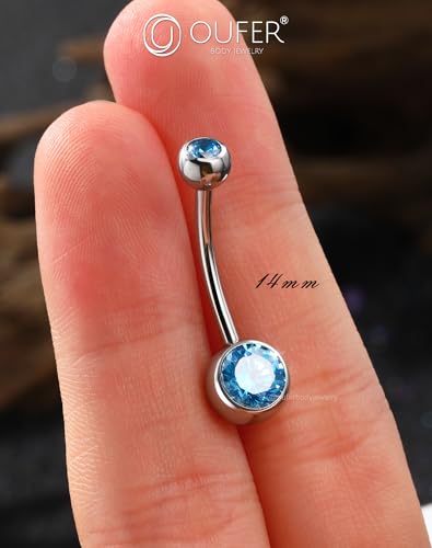 OUFER Belly Button Rings Surgical Steel, Internally Threaded Belly Rings | 14G Belly Piercing Jewelry, 10/12/14/16mm Beachy Belly Button Rings, Silver/Gold Navel Piercing Jewelry For Women Men - color: Blue, size: 14G 14MM