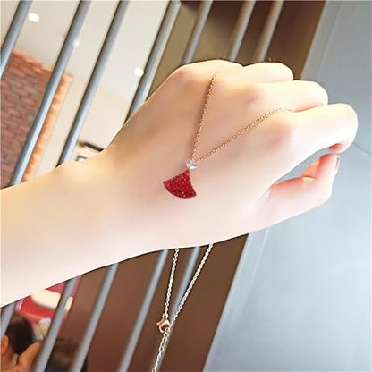 925 Sterling Silver Necklace for Women Trendy, Charming Layered Necklace with Cubic Zirconia Pendant for Her Womens Dainty Diamond Choker Necklaces Holiday Jewelry Gifts for Mom Wife Daughter Lover - color: Dress Pendant Necklace-Red