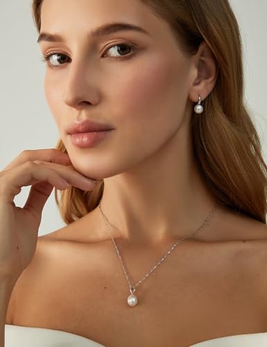 EAMTI Pearl Necklaces for Women Trendy 925 Sterling Silver Freshwater Cultured Single Pearl Necklace Dainty Pendant Necklace - color: Silver