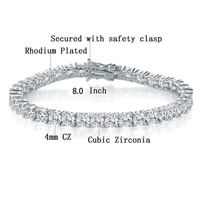 MDFUN 18k White Gold Plated CZ Tennis Bracelet, 4MM Cubic Zirconia Charm Bracelet for Women Men - style: 8.0" tennis bracelet