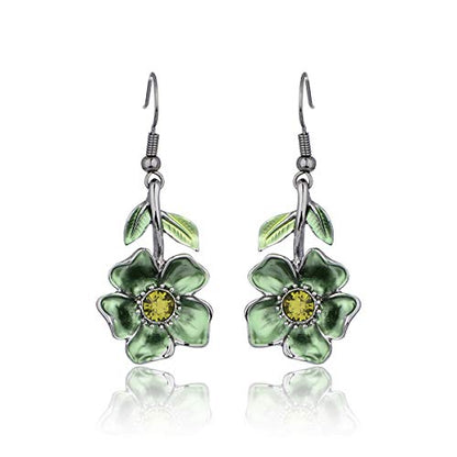 AMYJANE Vintage Statement Jewelry Set - Spring Leaf Flower Floral Plant Necklace Earring Set Crystal Rhinestone Fashion Costume Jewelry for Women Prom Party Unique Gift - style: Green Flower Green Leaf