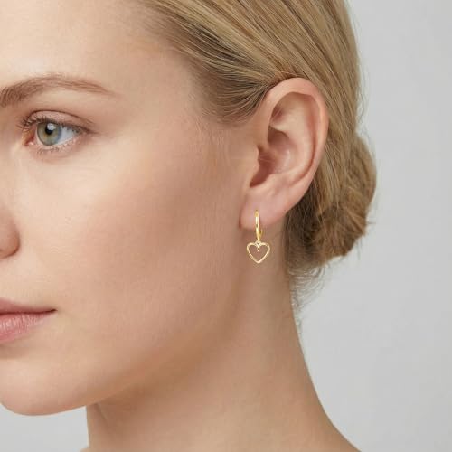 Reffeer Solid 925 Sterling Silver Heart Drop Earrings Hoop for Women Teens Heart Hoop Earrings Huggie Drop Earrings - color: B-Yellow