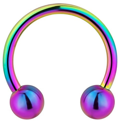 Forbidden Body Jewelry 14g 12mm Surgical Steel Rainbow IP Plated Horseshoe Ball Ring, 5mm Balls