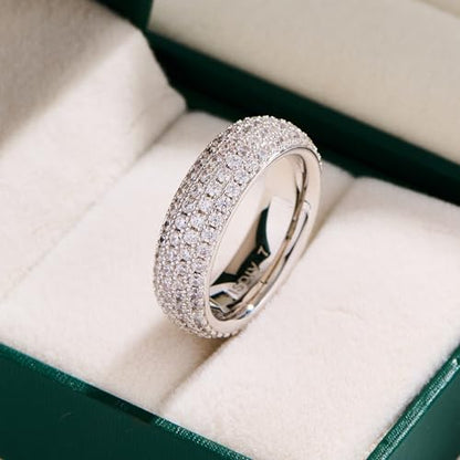 925 Sterling Silver Wedding Rings for Women Promise Engagement Non Tarnish Bands Rings CZ Cubic Zirconia Chunky Eternity Statement Wide Rings for Her