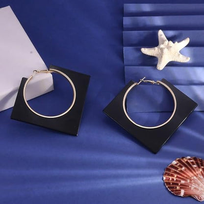 Colorful Large Hoop Earrings for Women Big Square Hollow Hoops Dangle Earrings Trendy Chunky Geometric Square Earring 80s 90s Neon Hoop Dangle Earrings - color: black