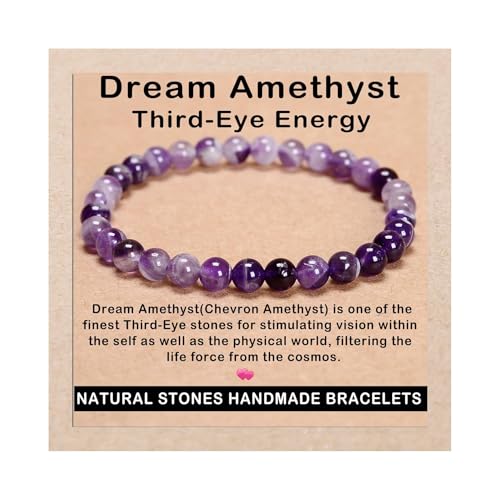 AD Beads Handmade Gemstone Stretch Elastic Bracelet Crystal Reiki Nature's Beauty and Spiritual Essence Unisex (6mm, Dream Amethyst (Third-Eye Energy)) - color: Dream Amethyst (Third-eye Energy), size: 6mm