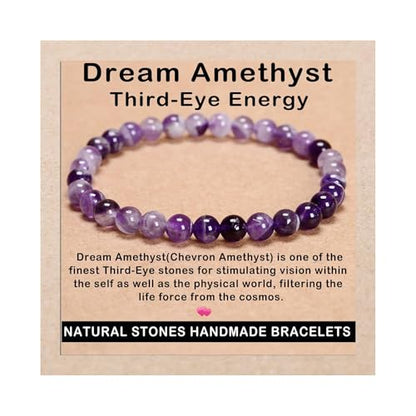 AD Beads Handmade Gemstone Stretch Elastic Bracelet Crystal Reiki Nature's Beauty and Spiritual Essence Unisex (6mm, Dream Amethyst (Third-Eye Energy)) - color: Dream Amethyst (Third-eye Energy), size: 6mm