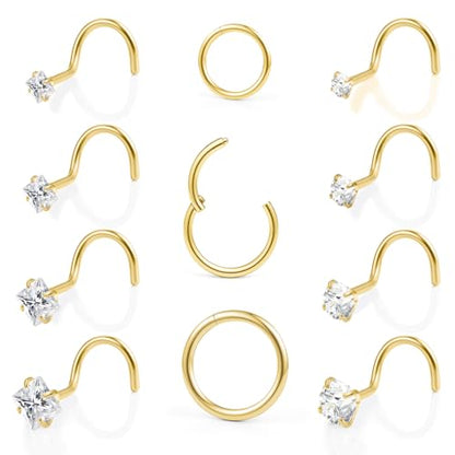 20g Nose Rings Studs and 18g Nose Rings Hoops for Women Men: Hypoallergenic Surgical Stainless Steel Threadless Corkscrew/L Shape/Straight Nose Studs Round Square Simulated Diamond CZ 1.5/2/2.5/3mm Nose Bone Studs Hinged Clicker Segment Nose Hoops Septum
