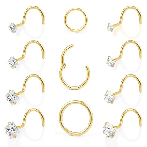 20g Nose Rings Studs and 18g Nose Rings Hoops for Women Men: Hypoallergenic Surgical Stainless Steel Threadless Corkscrew/L Shape/Straight Nose Studs Round Square Simulated Diamond CZ 1.5/2/2.5/3mm Nose Bone Studs Hinged Clicker Segment Nose Hoops Septum
