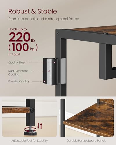 VASAGLE Coat Rack, Freestanding Hall Tree with Shelves, Hanging Rail, and Hooks, Space-Saving Coat Stand, Steel Frame, for Clothing, Bags, Hats, Ink Black and Rustic Brown URCR061BD04 - color: Ink Black + Rustic Brown, style: Industrial