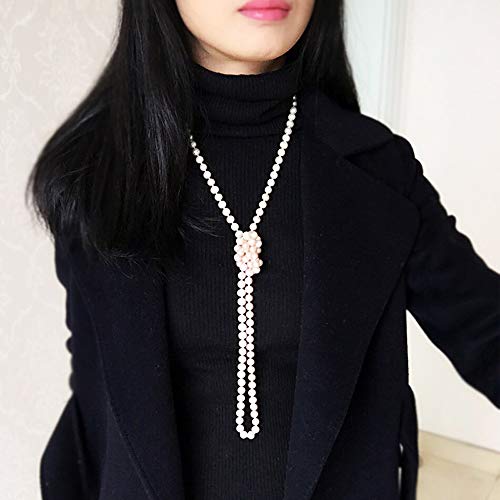JKJF 1920s Pearls Beads Necklace, Fashion Imitation Faux Pearls Long Necklace Flapper Beads Retro Costume Jewelry - 60 Inches Length