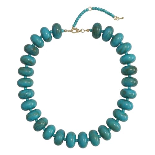 Chunky Acrylic Beaded Necklace for Women, Boho Oversized Disc Fake Turquoise Resin Bead Chain Statement Choker Lightweight Adjustable Summer Beach Jewelry Gift - color: Oversize Disc Blue
