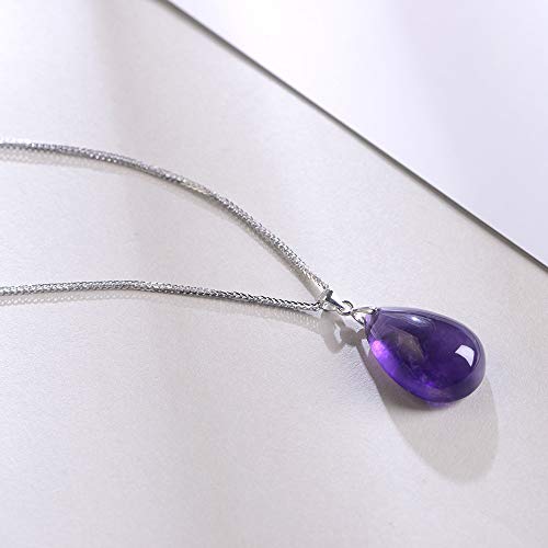 iSTONE 925 Sterling Silver Natural Crytral for Womens Pendant Necklace, Gemstone Birthstone with 17.8" Silver Chain Ladies - color: Amethyst