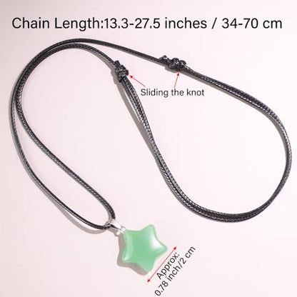 Natural Gemstone Simple Star Choker Necklace for Women, Minimalist Star Pendant Necklaces Adjustable Wax Chain - color: Green Aventurine