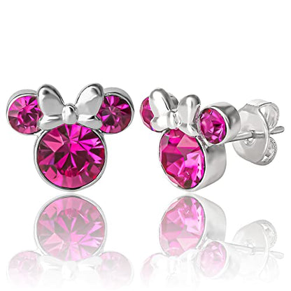 Minnie Mouse Birthstone Stud Earrings Women | Birthstone Earrings for Women - color: October-Fuchsia Crystal