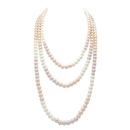 Long Pearl Necklaces for Women Cream White Faux Pearl Strand Layered Necklace Costume Jewelry - color: Colorful
