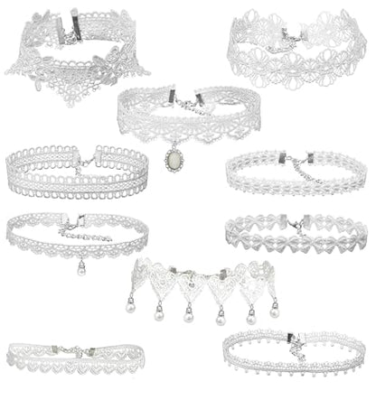 LINKY 10pcs White Lace Choker Necklace Women Jewelry Set - color: Silver