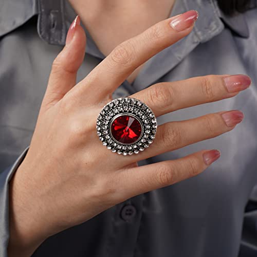 Vintage Boho Ring Crystal Rhinstone Roud Ring Adjustable Antique Crystal Ring Expandable Open Wrap Ring Statement Ring for Women Girls Large Cocktail Party