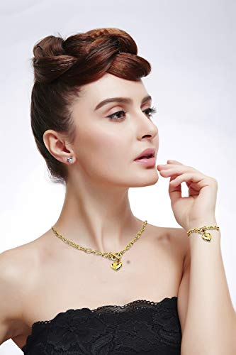 Heart Chain Necklace + Heart Bracelet for Women Girls Hearts Pendant Toggle Charm Jewelry Set Stainless Steel 18K Gold/Rose Gold Silver - color: Gold
