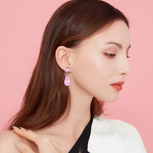 Crystal Heart Teardrop Dangle Earrings for Women Hypoallergenic Multicolor Cubic Zirconia Drop Earrings for Wedding Prom Party Daily Wear - color: Teardroppink