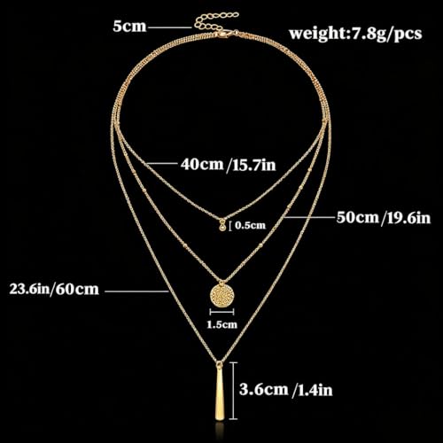 Yalice Dainty Gold/Silver Layered Necklace Chain for Women Sequins Bar Pendant Trendy Jewelry Gift - color: Gold