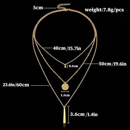 Yalice Dainty Gold/Silver Layered Necklace Chain for Women Sequins Bar Pendant Trendy Jewelry Gift - color: Gold