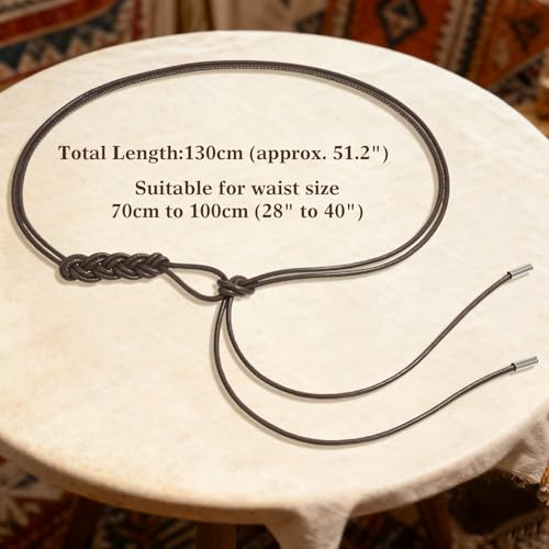 Women's Knotted Thin Waist Belt PU Leather Skinny Belts for Dresses Pants - color: Plaited Hair-coffee