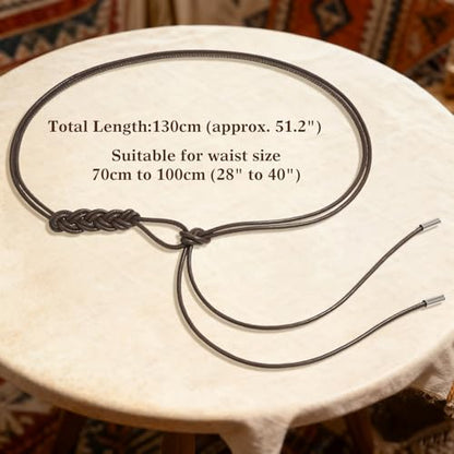 Women's Knotted Thin Waist Belt PU Leather Skinny Belts for Dresses Pants - color: Plaited Hair-coffee