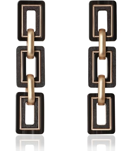 Ozel - Natural Wooden Acrylic Boho Drop Dangle Earrings for Women - Geometric Statement Jewellery - Brown, Black, Magent Red, Olive Green, White beige - color: 3Square_Black