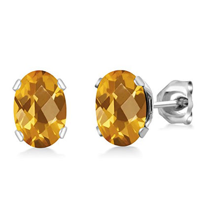 Gem Stone King Oval Gemstone Birthstone Stud Earrings for Women Men | Oval Cut 7X5MM | Fine Jewelry Gifts for Mom Dad Wife Him Her - style: Citrine-Checkerboard, November