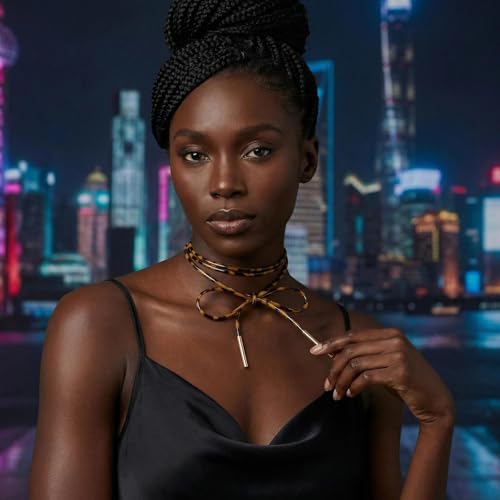 Coiris 6 Pcs Bow Choker Necklace for Women Velvet Gothic Punk Tie Choker Sexy Long Wrap Rope Collar - color: Leopard