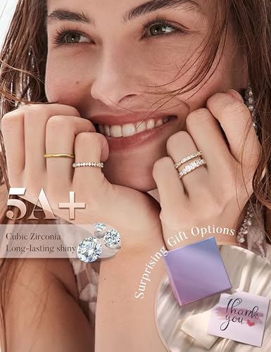 LOLIAS Gold Stackable Rings for Women Non Tarnish Engagement Wedding Bands | Hypoallergenic,Dainty Cubic Zirconia Wedding Ring Set,Minimalist Trendy Statement Promise Thumb Rings Stacking Size 5-10 - style: Sparkly-14K Gold Plated
