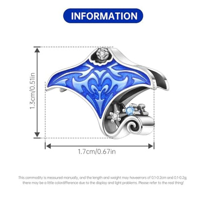 925 Sterling Silver Charms Bead for Bracelets Necklaces, Star Moon Crescent Sun Solar Pendent, Blue Ocean Starfish Shells Turtle Crab Starry Sea Cute Jewelry Birthday Gifts for Women Men - style: Manta ray charms