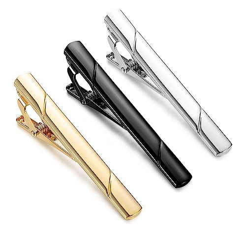 2.36 Inch Mens Silver Tie Clip, Stainless Steel Diagonal Stripe Tie Bar, Non-Slip Minimalist Necktie Clip for Business Wedding Daily Wear - color: Black