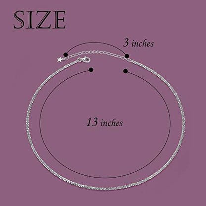 Ladytree S925 Sterling Silver Dainty Simple Choker Necklace,Rolo Chain,Adjustable 13 inches to 16 inches - style: 11_Gypsophila Chain Choker
