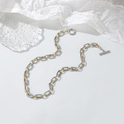 Wire Necklaces for Women, 2 Tone Link Chain Necklaces Circles Adjustable Necklaces Costume Jewelry for Women Gifts - color: Paperclip-A