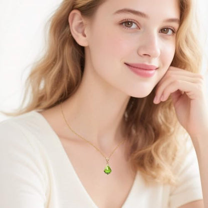 EVEVIC Teardrop Austrian Crystal Charm Pendant Necklace for Women | 14K Gold Plated,Adjustable Chain Fit,Elegant Teardrop Crystal,Gift Box Included,Perfect for Daily Wear and Special Events - color: Green
