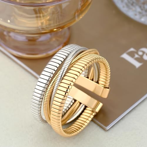 Gold Cuff Bracelets for Women, Chunky Gold Bracelet Trendy Open Gold Statement Bangle 18K Plated Punk Hip Hop Adjustable Women's Cuff Bracelets Valentine's and Birthday Gifts - color: Mixed