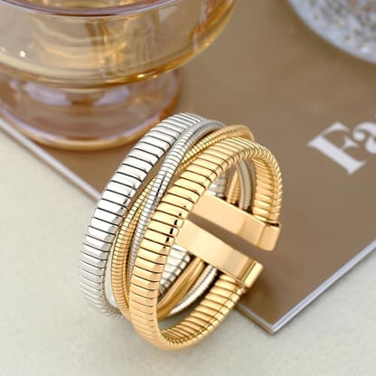 Gold Cuff Bracelets for Women, Chunky Gold Bracelet Trendy Open Gold Statement Bangle 18K Plated Punk Hip Hop Adjustable Women's Cuff Bracelets Valentine's and Birthday Gifts - color: Mixed