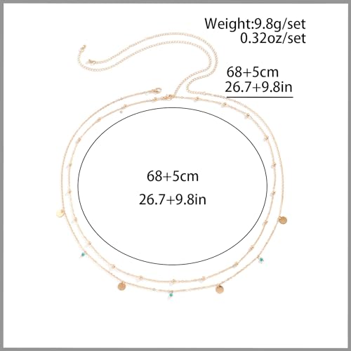 Waist Chains for Women Gold Waist Chain Silver Belly Chain Adjustable Layered Body Chain Sequin Belly Chains Sexy Bikini Beach Jewelry for Women (26.8-36.6 Inch) - style: turquoise+gold