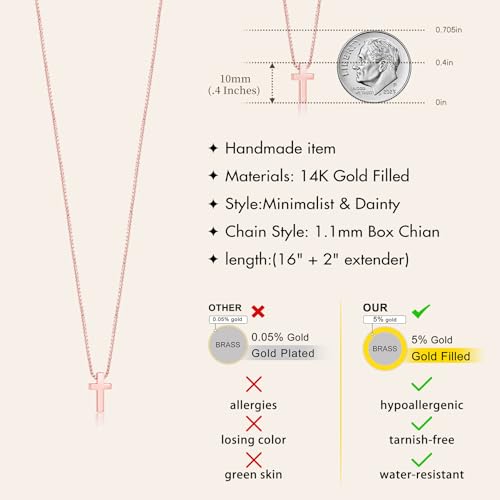 Poxtex Cross Necklace for Women Teen Girls, Dainty 14K Gold Silver Plated Cross Choker Jewelry Non Tarnish Waterproof Cute Simple Small Necklace Christian Baptism Religious Faith Jewelry Gifts - color: 01 Tiny Cross -Rose Gold
