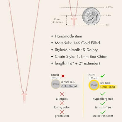 Poxtex Cross Necklace for Women Teen Girls, Dainty 14K Gold Silver Plated Cross Choker Jewelry Non Tarnish Waterproof Cute Simple Small Necklace Christian Baptism Religious Faith Jewelry Gifts - color: 01 Tiny Cross -Rose Gold